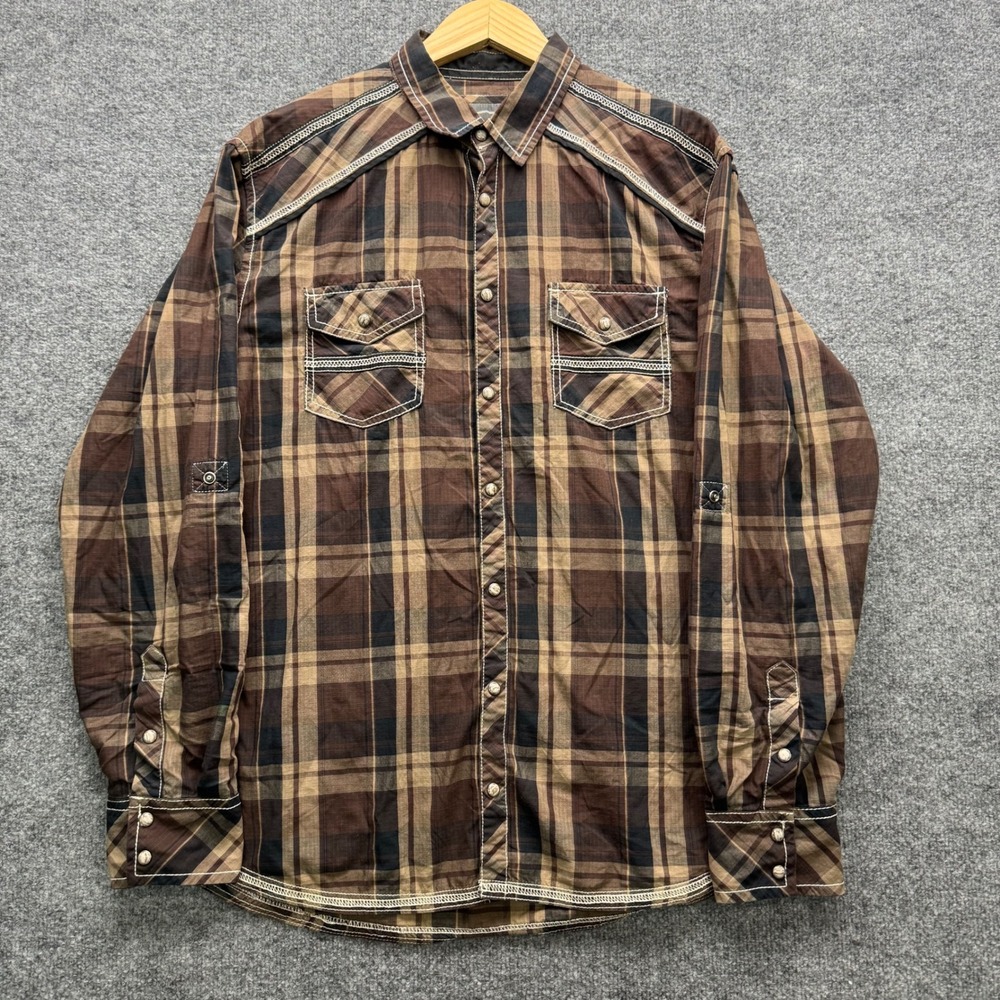 BKE Western Shirt Men's Size L Plaid Long Sleeve Athletic Fit Button Down